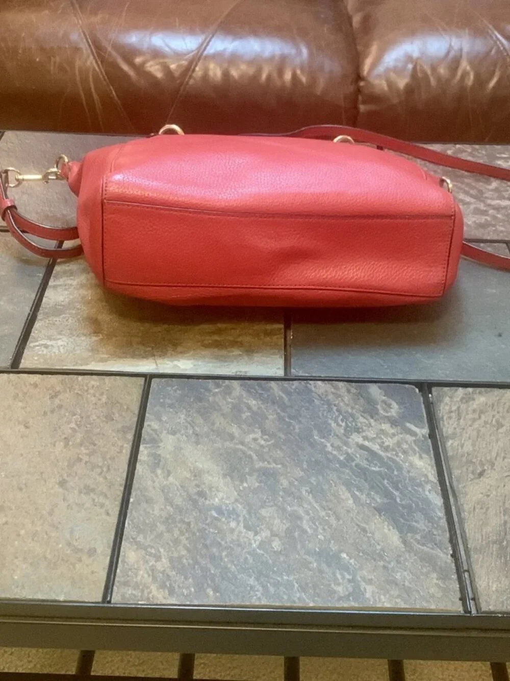 COACH Kelsey Pebbled Red Leather Satchel Crossbody Bag